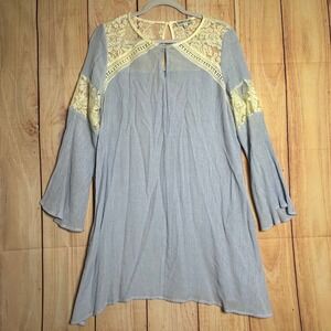 Tassels N Lace Tunic Dress Womens L Blue Cream Lace Boho Cottagecore SD70187